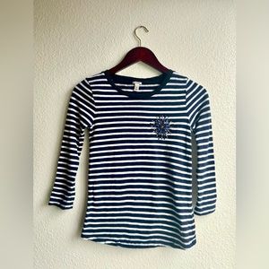 J. Crew Long Sleeve Striped Tee with Brooch Design